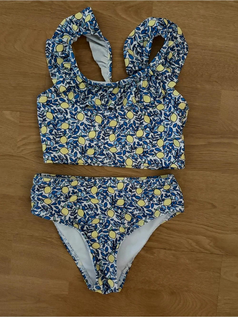Primark toddler girls blue/yellow lemon print bikini swimwear set Sz 3/4 years